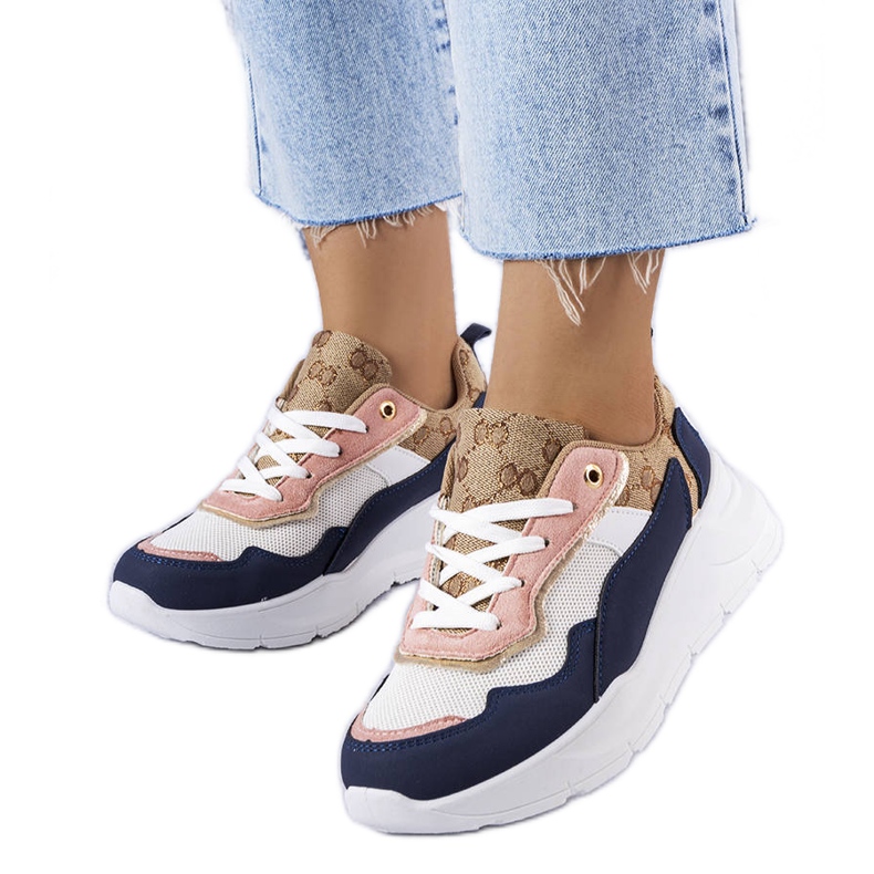 Marinblå sneakers med guldinlägg från Lebrun vit