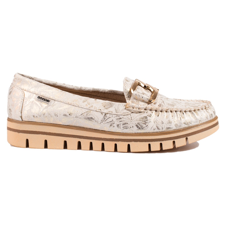Beige mockasiner för damer på Shelovet-plattformen gyllene