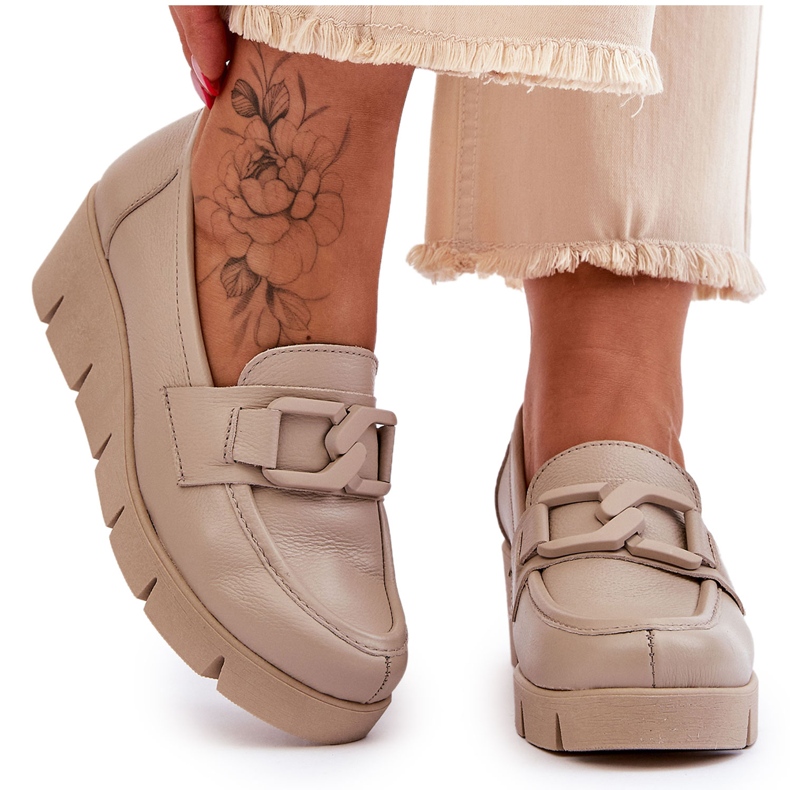 Lemar Felicita Beige Patent Wedge Loafers
