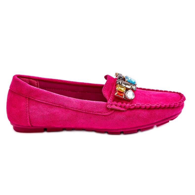 Loafers i mocka för kvinnor med kristaller Fuchsia Lucille rosa
