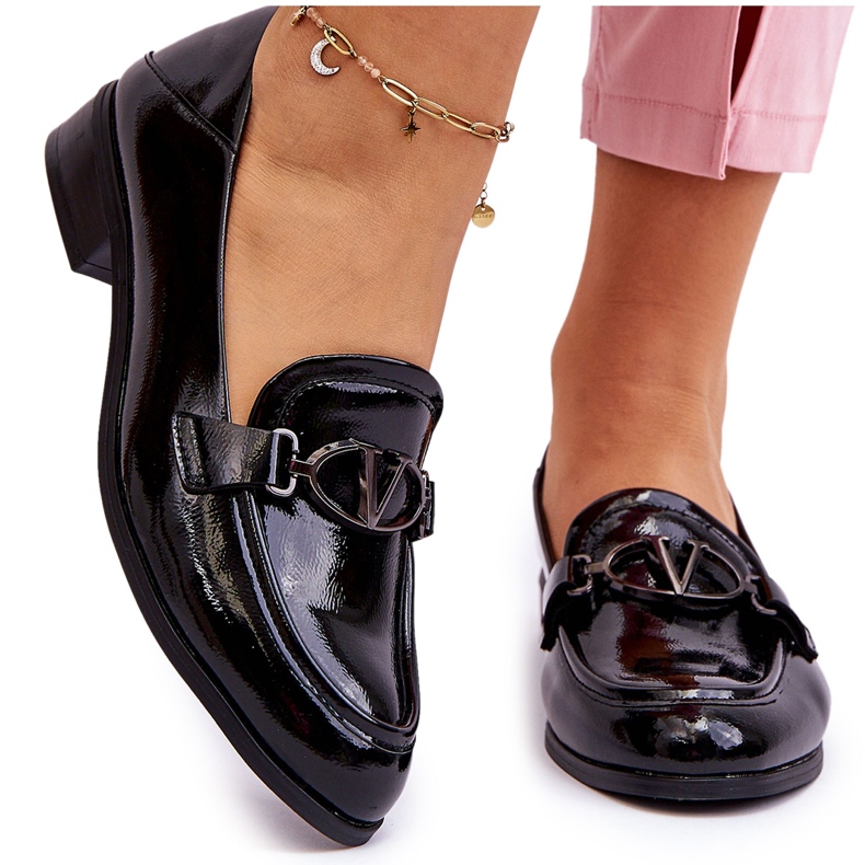Vinceza Svarta Marra Patent Loafers med platt klack