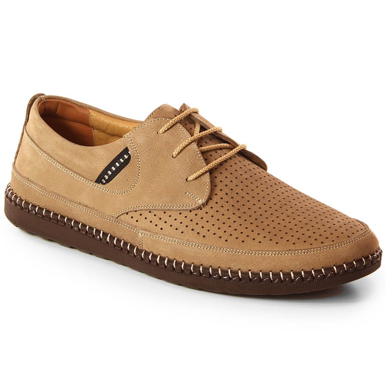 Lättviktsbeige genombrutna läderskor för män T.Sokolski Sar W21-913 brun