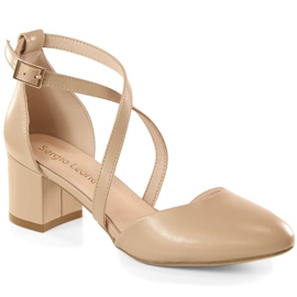 Sergio Leone SK824 kaffesandaler med klack för kvinnor beige