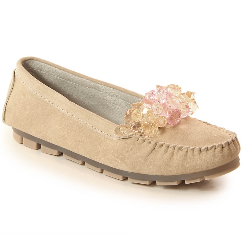 Damläder loafers med beige Filippo DP4549 kristaller