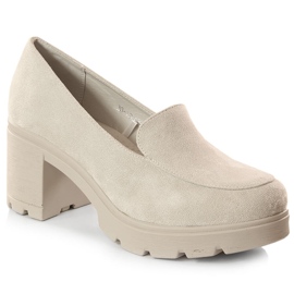 Högklackat mocka för kvinnor och grå platåskor Potocki SZ12040 beige