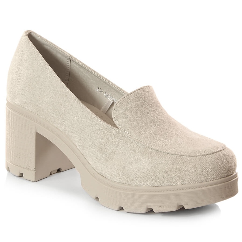 Högklackat mocka för kvinnor och grå platåskor Potocki SZ12040 beige