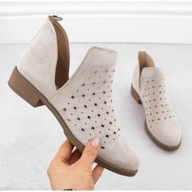 M. DASZYŃSKI Slip-on stövlar i genombruten mocka för kvinnor beige M.Daszyński SA62-102