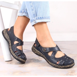 Skinnbekväma damsandaler med kardborre marinblå Rieker 46377-14