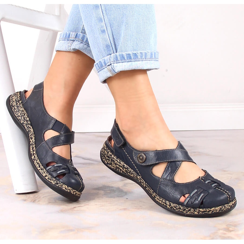 Skinnbekväma damsandaler med kardborre marinblå Rieker 46377-14