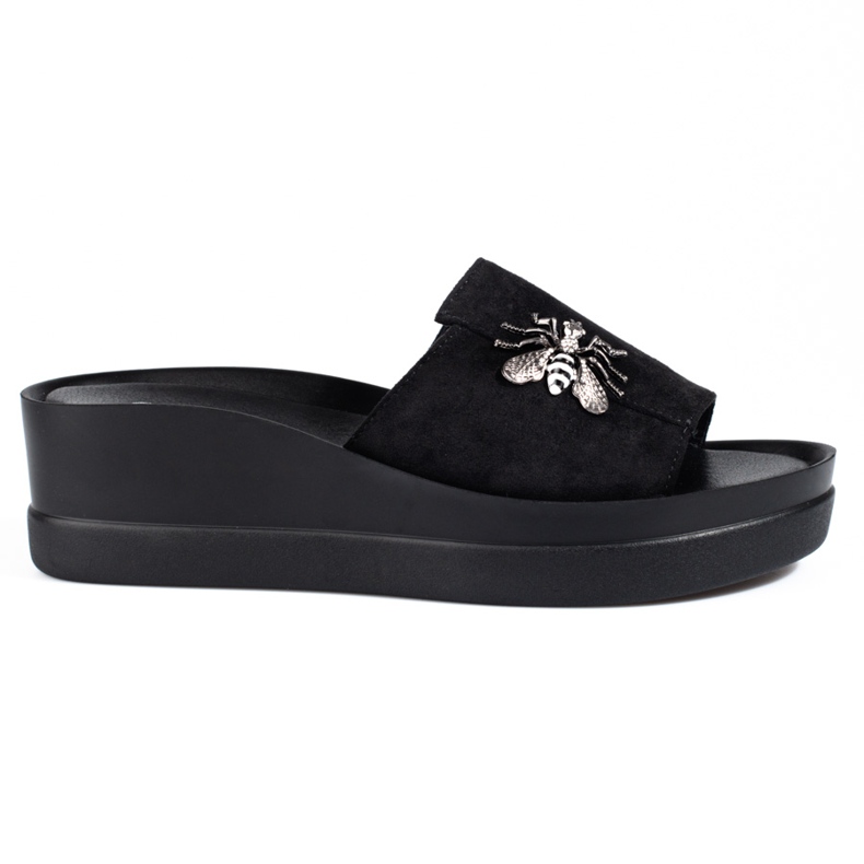 Svarta damtofflor på en bekväm Shelovet-kil