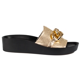 Bekväma gyllene Shelovet-tofflor för kvinnor med kedja