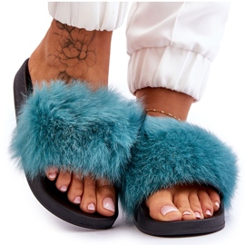 Kvinnors gummitofflor med päls turkos Lucrece blå