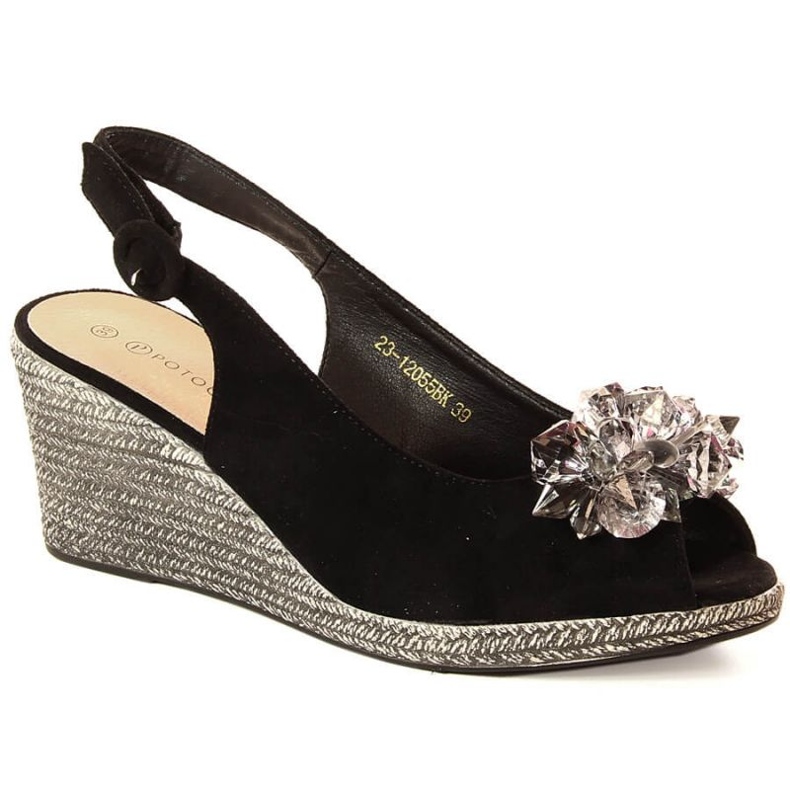 Kilsandaler i mocka med kristaller Potocki W WOL137A svart