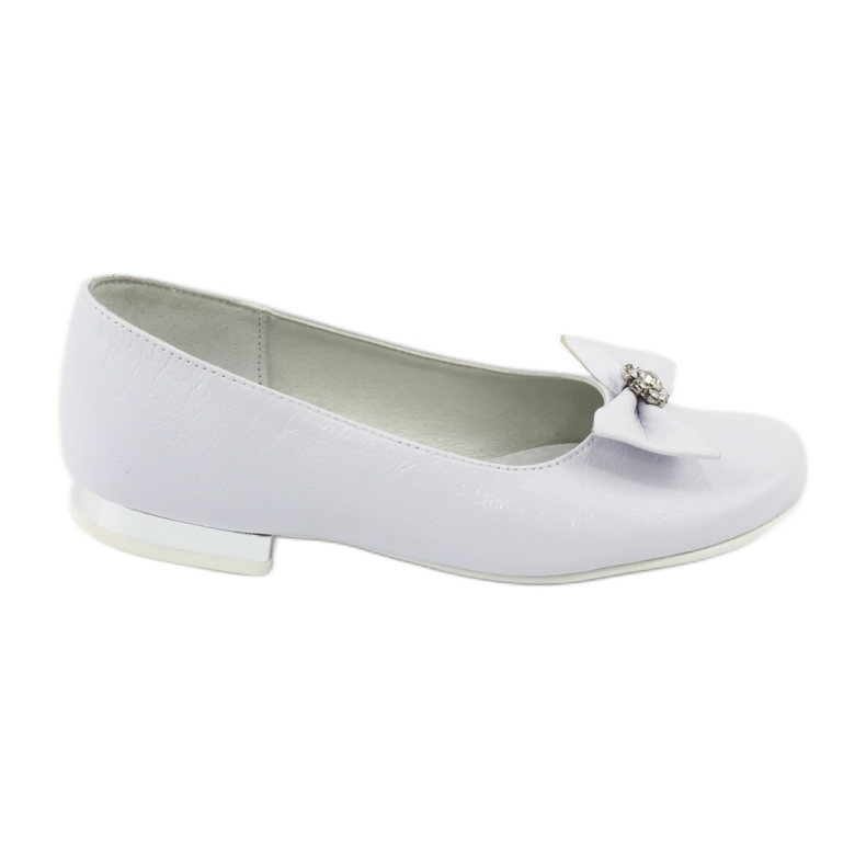 Girls 'Ballerinas lädervita Miko 800 med en båge