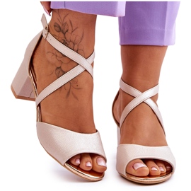 Vinceza Lädersandaler med låg klack för kvinnor Golden Quinn gyllene