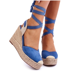 Knyt Sandaler På En Hög Kil Blå Lendy