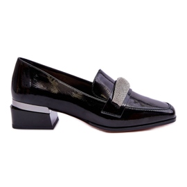 S.Barski Patentsvart Lavern Loafers med hög klack med Cubic Zirconia