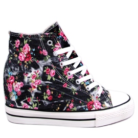 BM Paradis Black blommiga wedge high-top sneakers svart