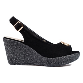 Shelovet damsandaler i svart mocka