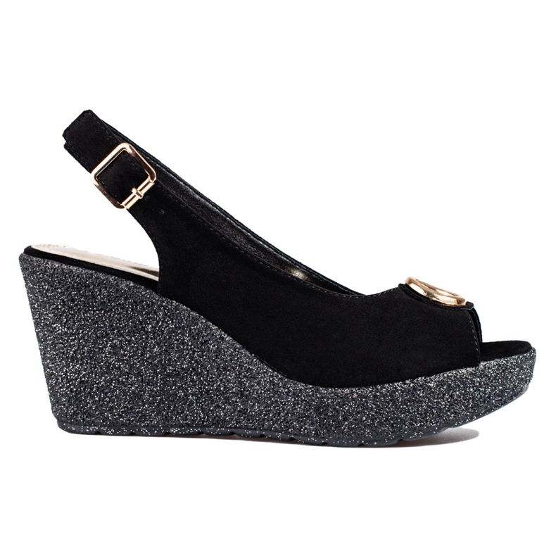 Shelovet damsandaler i svart mocka