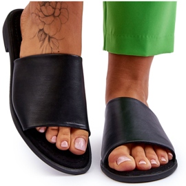 Släta tofflor i läder för kvinnor Svart Cerise