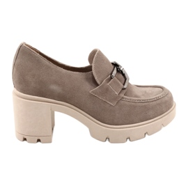 Lemar Eleganta brogues på häl med mörksilverbeige harmelldekoration