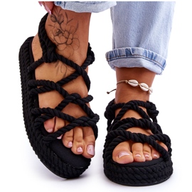 FG2 Fashionabla flätade sandaler för kvinnor Svart Tiffanie