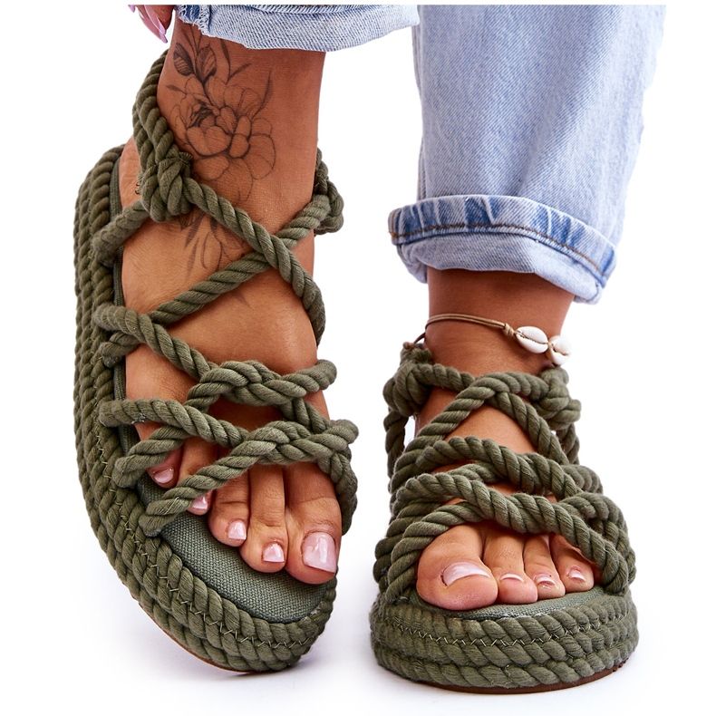 FG2 Fashionabla flätade sandaler för kvinnor Grön Tiffanie