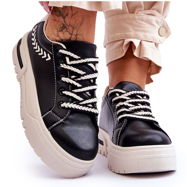 FG2 Bekväma damsportskor på plattformen Svart och beige Devan