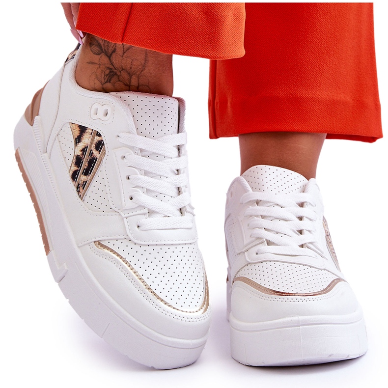 Läder Leopard Sportskor Damer Vita Nancey