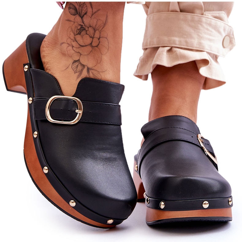 FI1 Kvinnors skinntofflor Träskor Svart Fanett