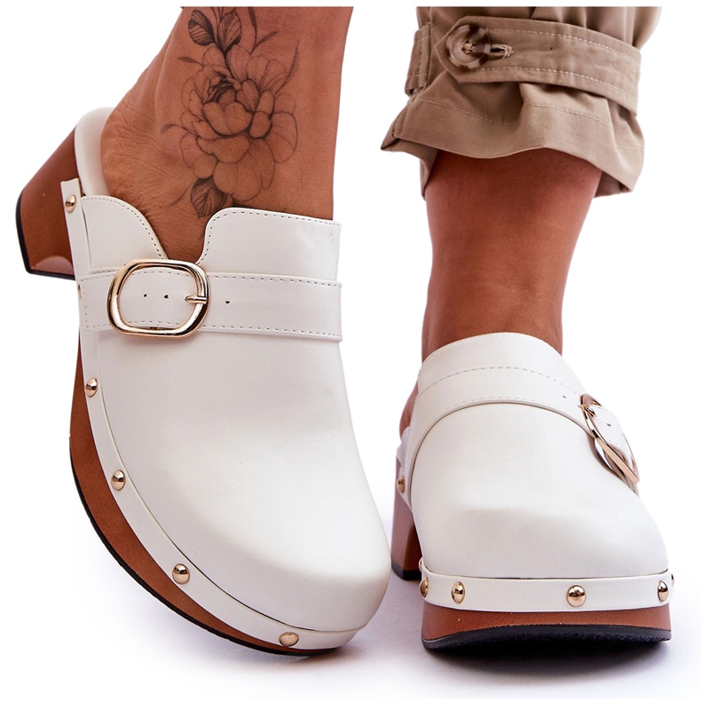 FI1 Kvinnors skinntofflor Träskor Vita Fanett