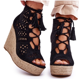 FB1 Mocka Openwork Wedge Boots Svart Berthe