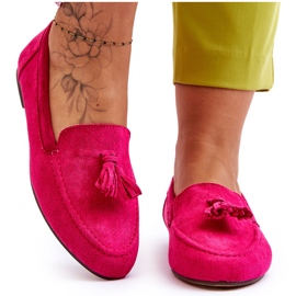 Klassiska loafers i mocka med fransar Fuchsia Averil rosa