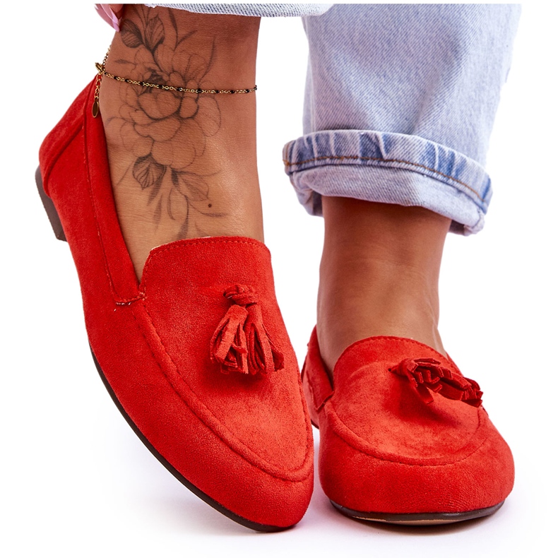 Klassiska loafers i mocka med tofsar Mörkorange Averil