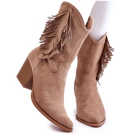 S.Barski Cowboystövlar i låg mocka för kvinnor med fransar, beige