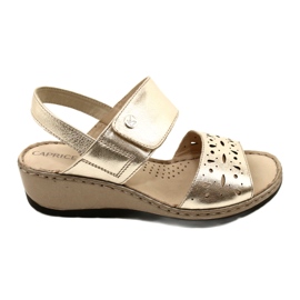 Women's Leather Sandals Caprice 28253-20 959 Platino Metalic gyllene