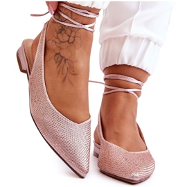 Beige bundna ballerinor med strass Mavis brun