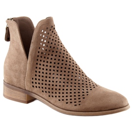 Mocka genombrutna beige stövlar för kvinnor Potocki SZ12107
