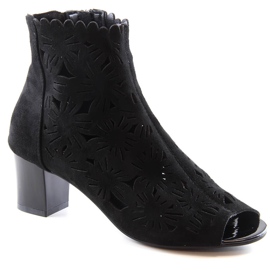 M. DASZYŃSKI Kvinnors genombrutna stövlar peep toe svarta M.Daszyński MR1954-10