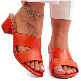 FJ1 Klassiska Orange Miley Lädertofflor med låg klack