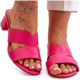 FJ1 Klassiska Fuchsia Miley Flip Flops i läder med låg klack rosa