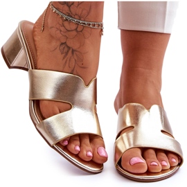 FJ1 Klassiska lågklackade lädersandaler Golden Miley gyllene