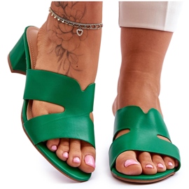 FJ1 Klassiska lågklackade lädersandaler Miley Green grön