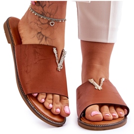 FJ1 Klassiska kamel Bertha utsmyckade tofflor för kvinnor brun