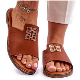 FJ1 Bekväma fashionabla tofflor för kvinnor med Camel Ayanna-dekoration brun