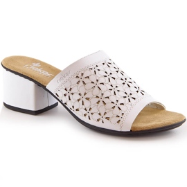 Rieker 64681-80 läder, genombrutna vita sandaler med klack för kvinnor