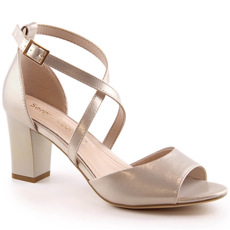 Eleganta damsandaler i satin guld på stolpen Sergio Leone SK862 gyllene