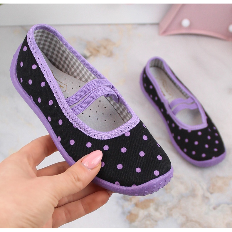 Tjejer ballerina tofflor för dagis och skola slip-on Nazo N006ABW svart