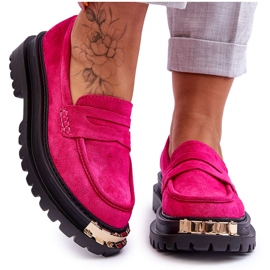 FJ1 Klassiska Loafers i mocka med Fuchsia Monaro-utsmyckning rosa
